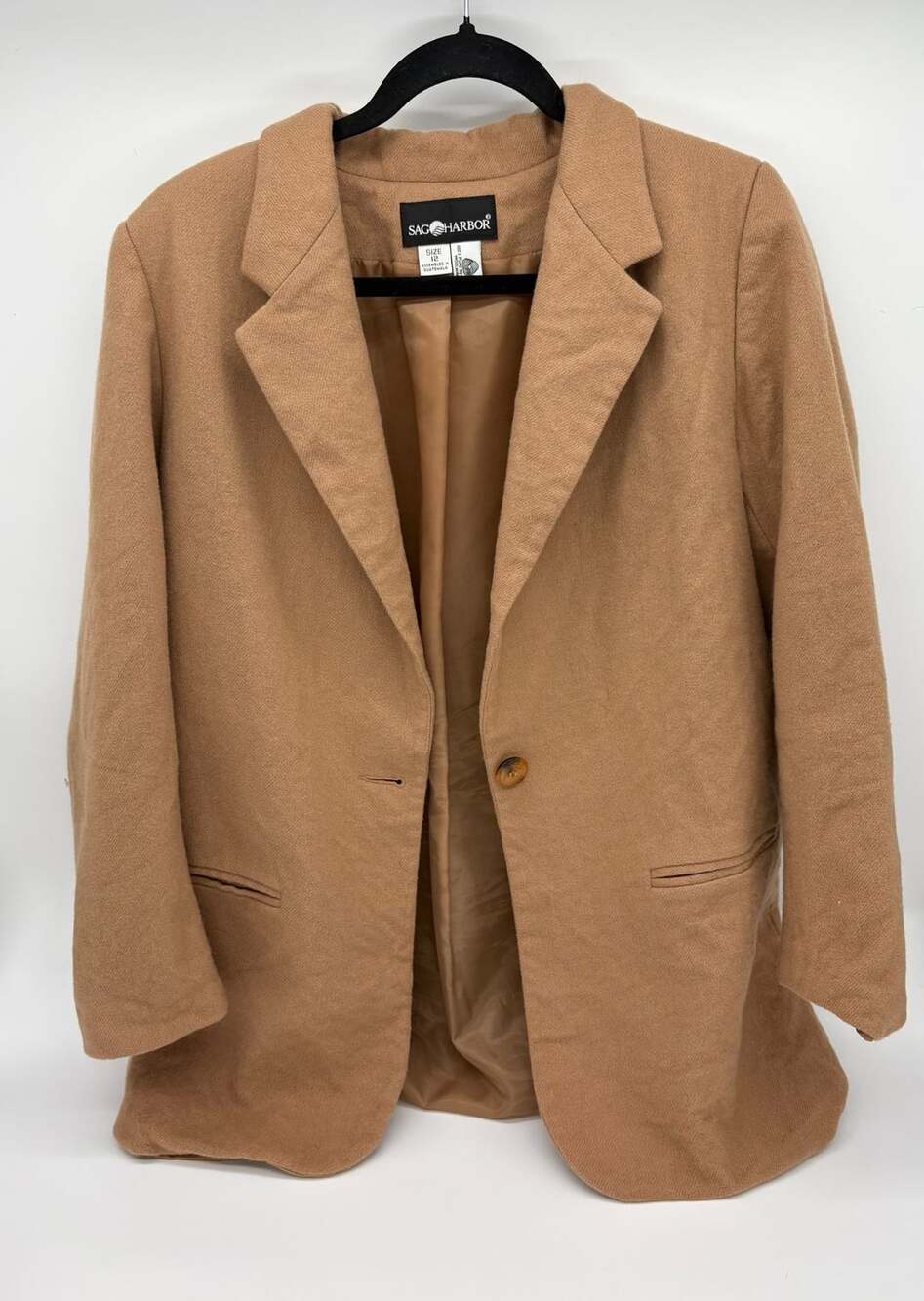 Sag Harbor Camel Wool Blazer Size 12 One Button